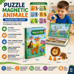 Carte tip Puzzle Magnetic , Set 47 magneti, 6 Cartonase Duble, Tema Animale