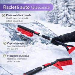 Racleta Auto Telescopica ,Lungime Reglabila de la 86 la 103 cm, Eficineta si Rezistenta, Razuitoare Detasabila, Prietenos cu Vopseaua Masinii, Negru/Rosu