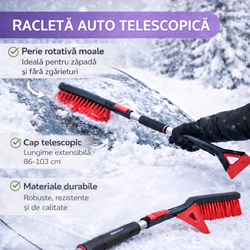 Racleta Auto Telescopica ,Lungime Reglabila de la 86 la 103 cm, Eficineta si Rezistenta, Razuitoare Detasabila, Prietenos cu Vopseaua Masinii, Negru/Rosu