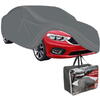 Husa Auto Mare Rezistenta la Razele UV, 572x180x120cm, Nu Ingheata pe Caroserie, Margini Duble Intarite, Benzi Elastice Cusute in Fata si in Spate care va Permit sa Fixati Husa de Bara de Protectie, Set cu Geanta, Gri