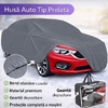 Husa Prelata Auto Mare Rezistenta la Razele UV, 572x180x120cm, Nu Ingheata pe Caroserie, Margini Duble Intarite, Benzi Elastice Cusute in Fata si in Spate care va Permit sa Fixati Husa de Bara de Protectie, Set cu Geanta, Gri
