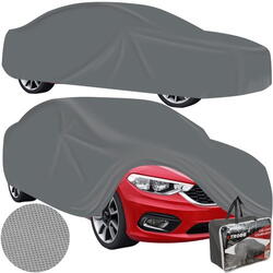 Husa Auto Mare Rezistenta la Razele UV, 572x180x120cm, Nu Ingheata pe Caroserie, Margini Duble Intarite, Benzi Elastice Cusute in Fata si in Spate care va Permit sa Fixati Husa de Bara de Protectie, Set cu Geanta, Gri