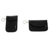 Set 2 husa protectie antifurt pentru chei si carduri, Cu carabiniera, Inchidere velcro, Neagra, Blocarea undelor radio 10 - 30 kHz, 9 x 13/ 8.5 x 13 cm