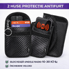 Set 2 husa protectie antifurt pentru chei si carduri, Cu carabiniera, Inchidere velcro, Neagra, Blocarea undelor radio 10 - 30 kHz, 9 x 13/ 8.5 x 13 cm