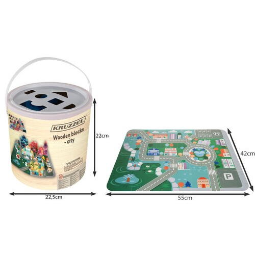 Joc cuburi lemn Oras colorat, 100 piese de construit, Dezvoltare motrica si inteligenta copii