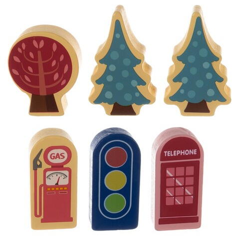 Joc cuburi lemn Oras colorat, 100 piese de construit, Dezvoltare motrica si inteligenta copii