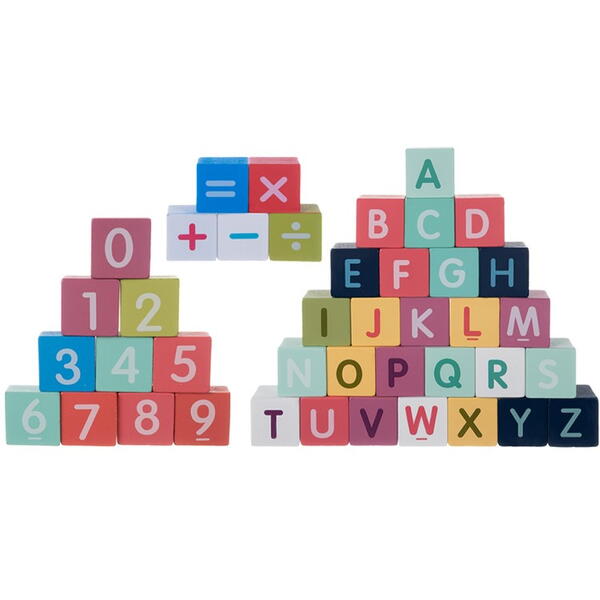 Joc cuburi lemn Oras colorat, 100 piese de construit, Dezvoltare motrica si inteligenta copii