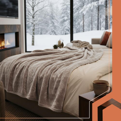 Patura electrica incalzita, Moale, Dubla, 180 x 130 cm, 10 trepte temperatura, Temporizator, Telecomanda cu afisaj, Spalare masina, Bej