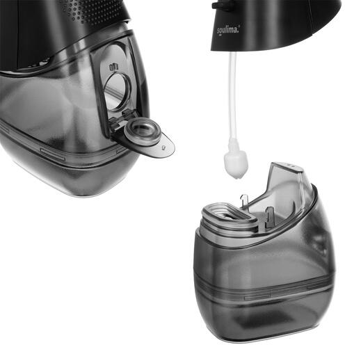 Irigator bucal profesional portabil, 5 moduri, 8 duze, 300 ml, 2500 mAh, IPX7, pentru dinti, gingii, limba si nas, Negru