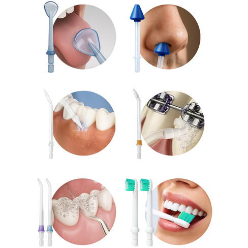 Irigator bucal profesional portabil, 5 moduri, 8 duze, 300 ml, 2500 mAh, IPX7, pentru dinti, gingii, limba si nas, Negru