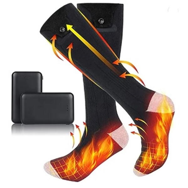 Set Sosete Incalzite Electric, cu Power Banks Incluse, 4 Trepte de Caldura, ReincarcabilE, Baterie mare de 4000 mAh, durata lunga de viata pana la 65 °C zona mare de incalzire, control prin butoane, Marimea 37-46, Negru