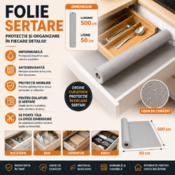 Folie antiderapanta pentru sertare, Impermeabila, Grosime 0.7 mm, 500 x 50 cm, Gri