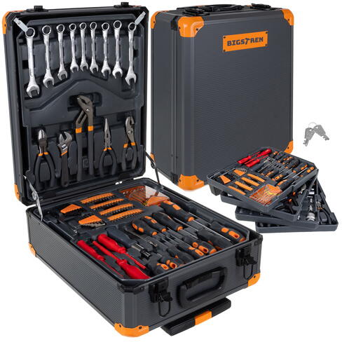 Trusa de 1000 scule XXL tip troler, Otel Crom-Vanadiu, 4 Organizatoare Detasabile, Manere Antiderapante, Varfuri Magnetice, 50 x 37 x 20 cm