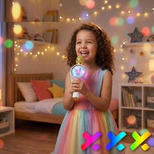 Microfon de karaoke pentru copii, Model Iepuras, Compatibil Bluetooth, Silentios, Fara fir, Alb