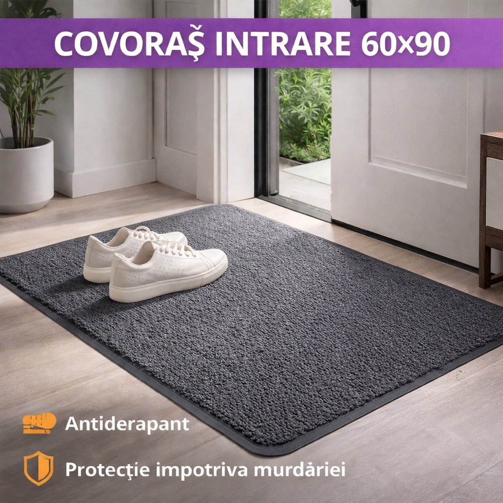 SMARTECH Covoras intrare, Antimurdarie, Antiderapant, 60x90 cm, Negru
