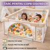 Tarc de joaca pentru copii, centru de activitati, interior si exterior, cu plasa de protectie si usa, bile incluse, protectie bare, XL 120x160cm Multicolor