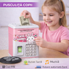 Pusculita pentru copii tip seif, Cod pin si amprenta, Muzica, Rulare automata a banilor, Cute Rabbit, Roz