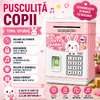 Pusculita pentru copii tip seif, Cod pin si amprenta, Muzica, Rulare automata a banilor, Cute Rabbit, Roz