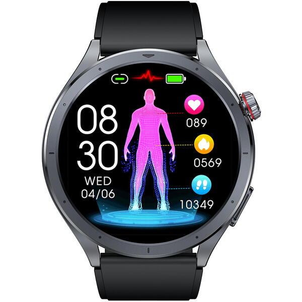 SmartWatch cu EKG, Ritm Cardiac, Temperatura Corporala, Nivel Oxigen, HRV, Tensiune Arteriala, Calculator, Asistent Vocal Inteligent AI, Apel Bluetooth S884