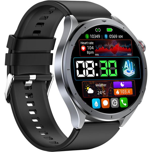 SmartWatch cu EKG, Ritm Cardiac, Temperatura Corporala, Nivel Oxigen, HRV, Tensiune Arteriala, Calculator, Asistent Vocal Inteligent AI, Apel Bluetooth S884