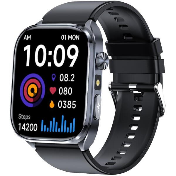 SmartWatch cu EKG, Ritm Cardiac, Temperatura Corporala, Nivel Oxigen, HRV, Tensiune Arteriala, Calculator, Asistent Vocal Inteligent AI, Apel Bluetooth S885
