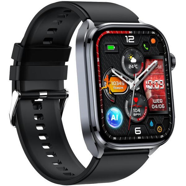 SmartWatch cu EKG, Ritm Cardiac, Temperatura Corporala, Nivel Oxigen, HRV, Tensiune Arteriala, Calculator, Asistent Vocal Inteligent AI, Apel Bluetooth S885