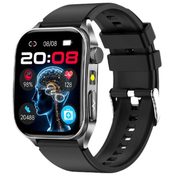 SmartWatch cu EKG, Ritm Cardiac, Temperatura Corporala, Nivel Oxigen, HRV, Tensiune Arteriala, Calculator, Asistent Vocal Inteligent AI, Apel Bluetooth S886