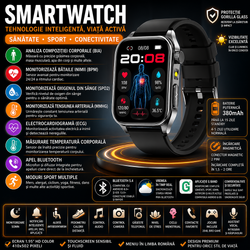 SmartWatch cu EKG, Ritm Cardiac, Temperatura Corporala, Nivel Oxigen, HRV, Tensiune Arteriala, Calculator, Asistent Vocal Inteligent AI, Apel Bluetooth S886