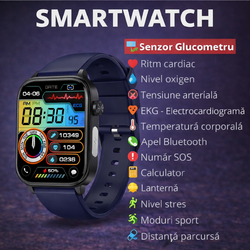 SmartWatch cu Apel Bluetooth, Glucometru, Analiza Impedantei Bioelectrice, EKG, HRV, Temperatura Corporala, Ritm Cardiac, Nivel Oxigen, Tensiune Arteriala S887