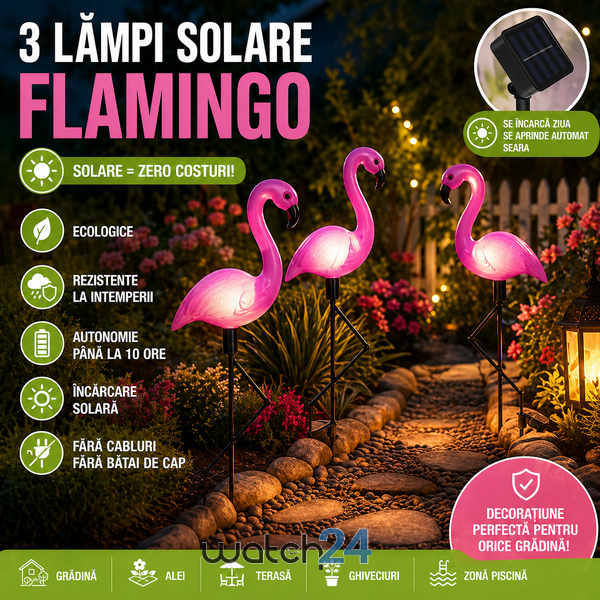 Set 3 Lampi solare de grădină – flamingo