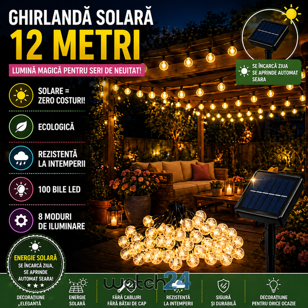 Ghirlandă solară de 12 m, 100 Bile, IP65