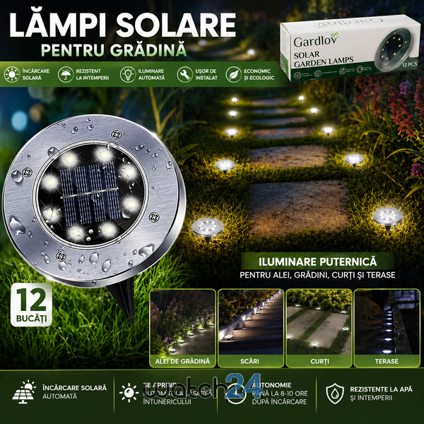 Set 12 Lămpi Solare de Grădină Alb Rece cu Senzor de Mișcare IP65 11.5cmx12.5cmcm