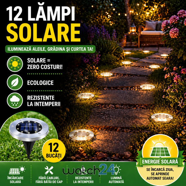 Set 12 Lămpi Solare de Grădină Alb Rece cu Senzor de Mișcare IP65 11.5cmx12.5cm