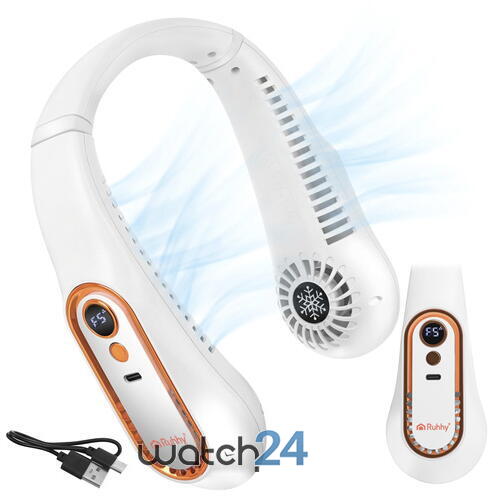 Ventilator portabil de gat, fara pale, 5 viteze, LED, USB-C, 18.5 x 18.5 cm, ABS, culoare Alb