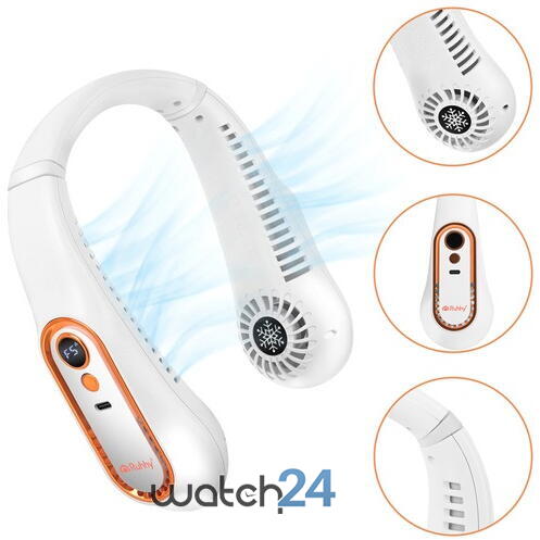 Ventilator portabil de gat, fara pale, 5 viteze, LED, USB-C, 18.5 x 18.5 cm, ABS, culoare Alb