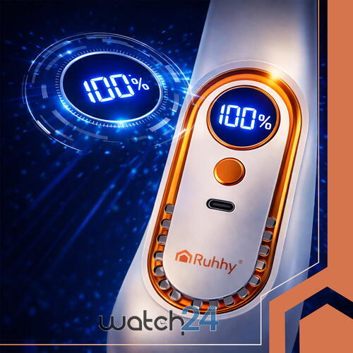 Ventilator portabil de gat, fara pale, 5 viteze, LED, USB-C, 18.5 x 18.5 cm, ABS, culoare Alb