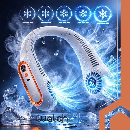 Ventilator portabil de gat, fara pale, 5 viteze, LED, USB-C, 18.5 x 18.5 cm, ABS, culoare Alb