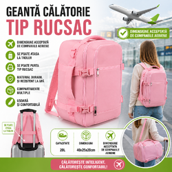 Rucsac de calatorie tip Geanta, 20L, 40x25x20cm, 2 Compartimente, Roz
