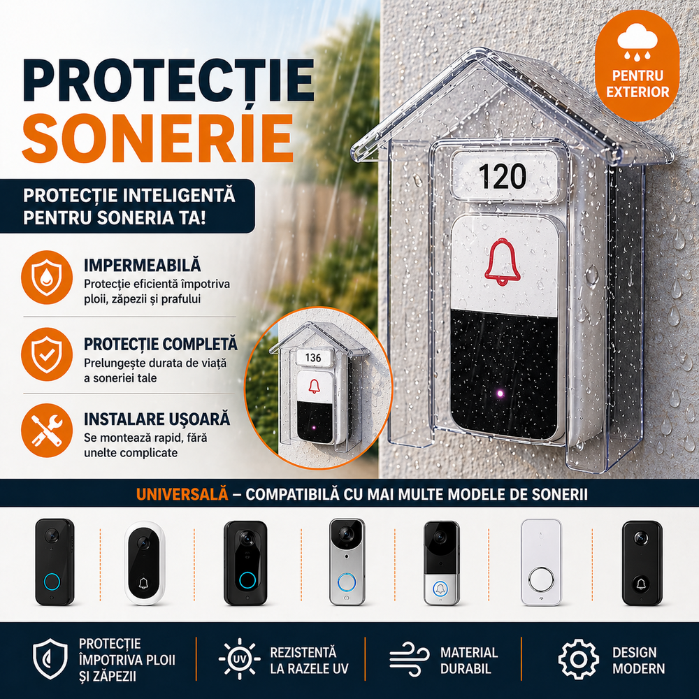 SMARTECH Husa protectie sonerie wireless, Impermeabila  Exterior, Transparent