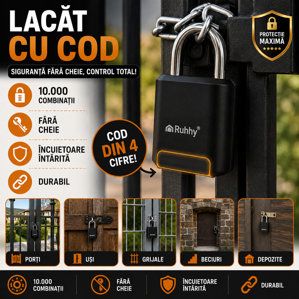 SMARTECH Lacat cu cod de 4 cifre, Rezistent la apa