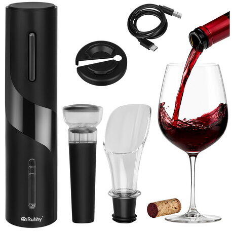 Set Tirbuson Electric, Reincarcabil, Accesoriu taiat folie, Pompa vid, Dop sticla vin cu pompita pentru scos aerul