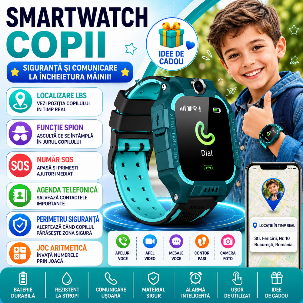 SMARTECH SmartWatch pentru copii cu functie telefon (SIM), Camera, Localizare LBS, Apelare SOS, Agenda telefonica S275
