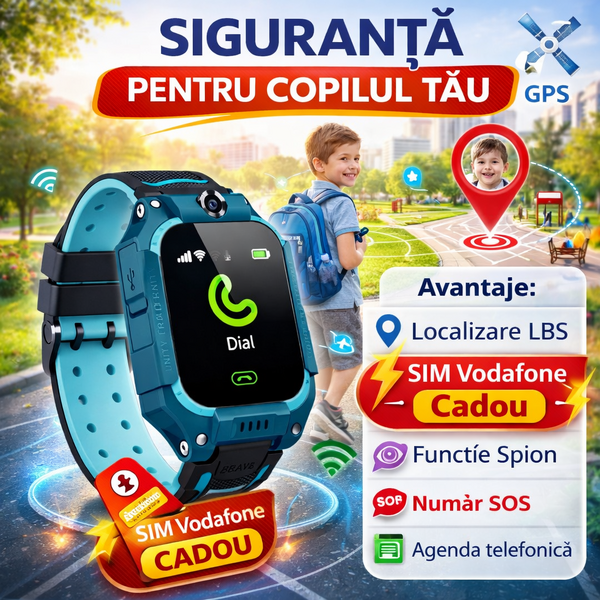 SmartWatch pentru copii cu functie telefon (SIM), Camera, Localizare LBS, Apelare SOS, Agenda telefonica S275