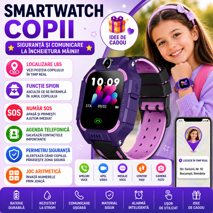 SmartWatch pentru copii cu functie telefon (SIM), Camera, Localizare LBS, Apelare SOS, Agenda telefonica S276