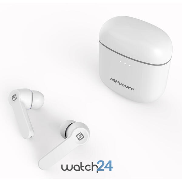 Casti Bluetooth 5.0 HiFuture Flybuds TWS Earbuds, Microfon, raspundere si respingere apel, Accesare vocala Siri sau Google Assistance, HD Voice, Control media, Touch pe casca, Alb