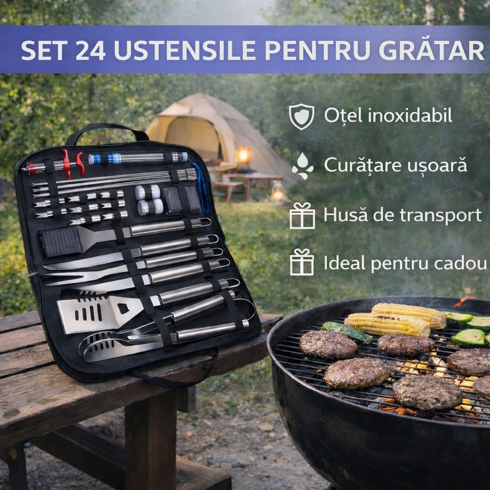 SMARTECH Set 24 ustensile pentru gratar otel inoxidabil