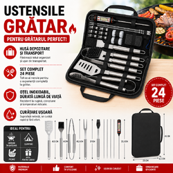 Set 24 ustensile pentru gratar otel inoxidabil