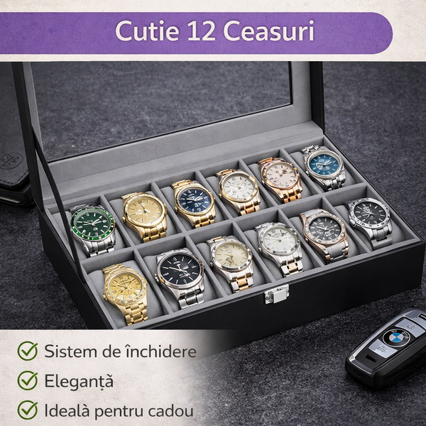 Cutie depozitare pentru 12 ceasuri