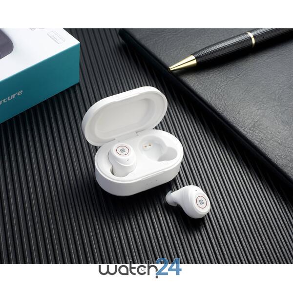 Casti Bluetooth 5.0 HiFuture Tidybuds TWS Earbuds, Microfon, raspundere si respingere apel, Accesare vocala Siri sau Google Assistance, HD Voice, Control media, Touch pe casca, Alb