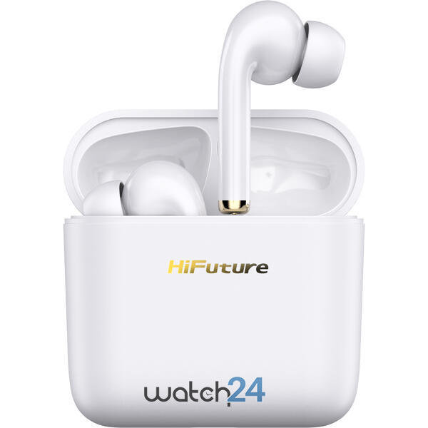 Casti Bluetooth 5.0 HiFuture Smartpods2 - White TWS Earbuds, Microfon, raspundere si respingere apel, Accesare vocala Siri sau Google Assistance, HD Voice, Control media, Touch pe casca, Alb